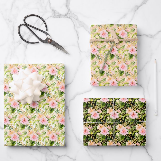 Tropische Dschungelblumen Geschenkpapier Set (Vorderseite)