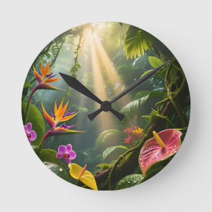 Tropische Dschungelblumen Runde Wanduhr