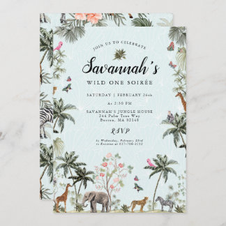 Tropische Dschungeltiere | Girl Wild One Geburtsta Einladung
