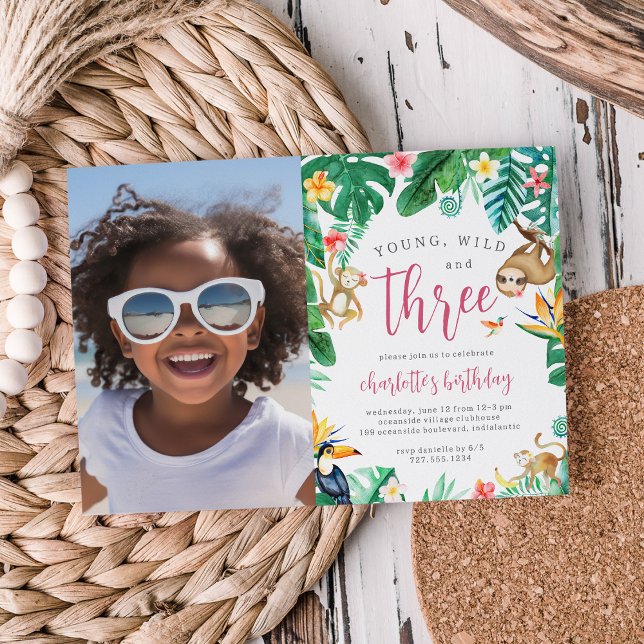 Tropische Dschungeltiere Tiere Kindergeburtstag Fo Einladung (Von Creator hochgeladen)