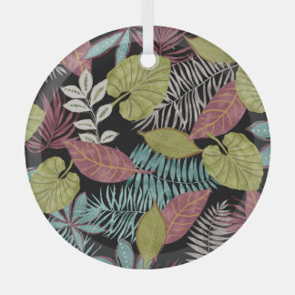 Tropische dunkle Blätter: Textildesign-Muster Ornament Aus Glas
