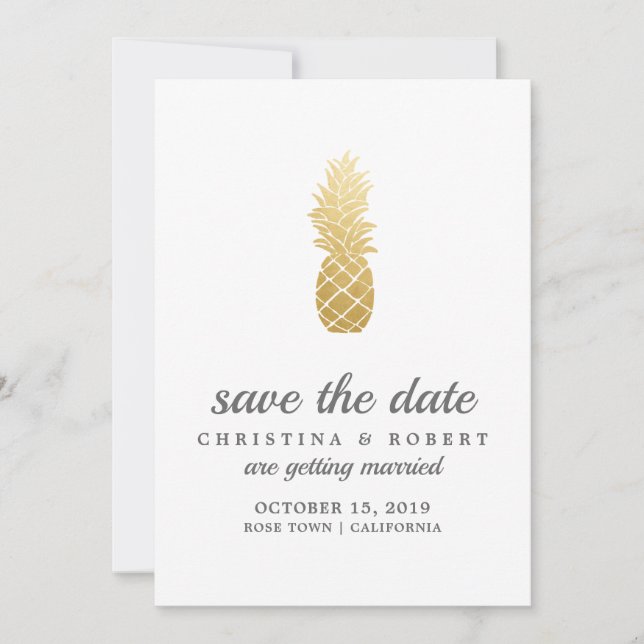 Tropische Eleganz | Ananas Save the Date Einladung (Vorderseite)