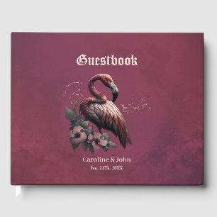 Tropische Eleganz, der Flamingo in der Dämmerung. Gästebuch
