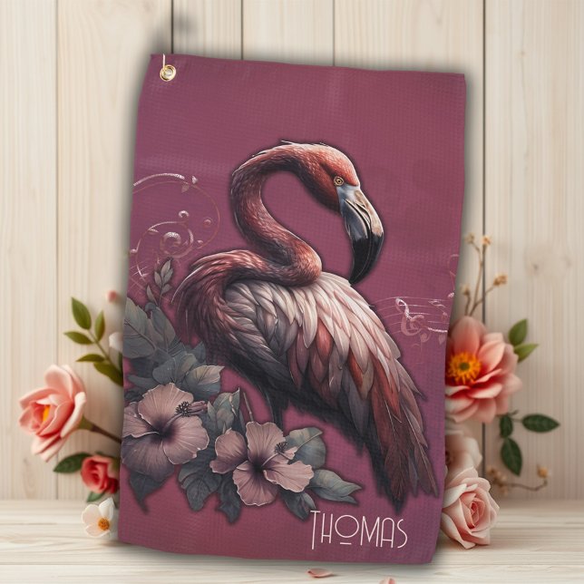 Tropische Eleganz, der Flamingo in der Dämmerung. Golfhandtuch (Von Creator hochgeladen)