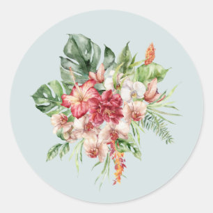 Tropische Eleganz Korallenblumenstrauß Hochzeitsau Runder Aufkleber