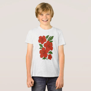 Tropische Eleganz Rote Hibiskus auf Schwarz Tri-Blend Shirt
