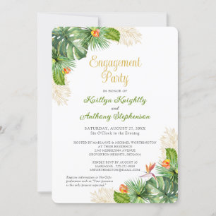 Tropische Engagement Partei Blues Gold Aquarell Einladung