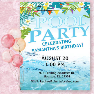 Tropische Erwachsene Geburtstag Pool Party Einladu Einladung