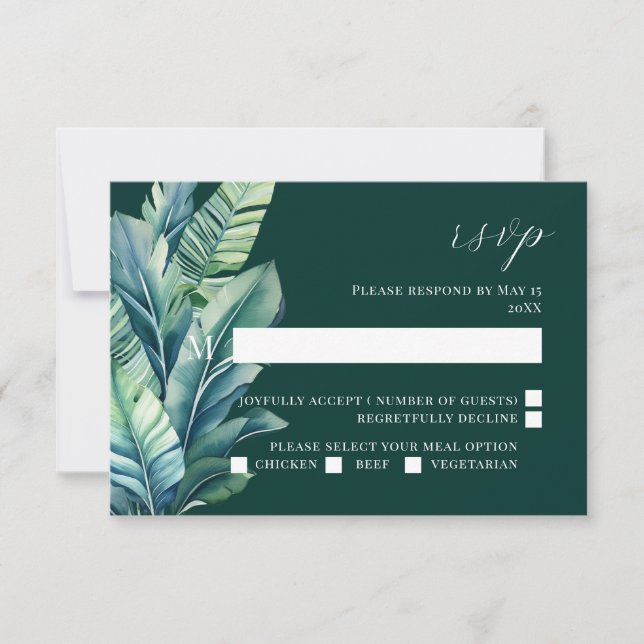 Tropische Exotic Foliage-Blätter mit RSVP-Karte RSVP Karte (Vorderseite)