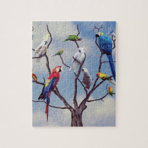 Tropische exotische Papageien sitzen auf dem Baum Puzzle