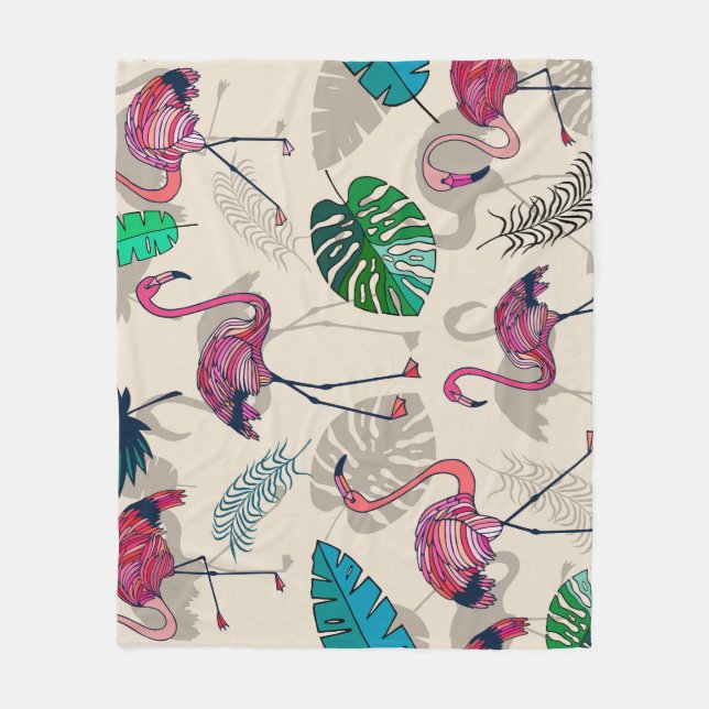 Tropische Fantasie: Flamingo Leaf Muster Fleecedecke (Vorderseite)