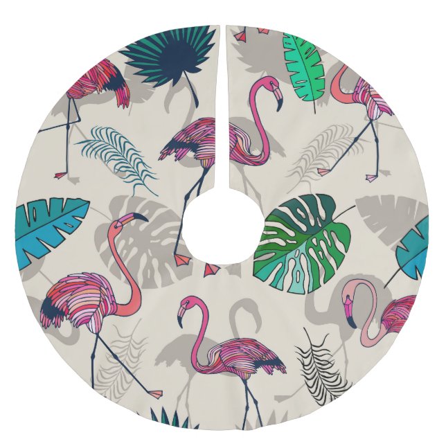 Tropische Fantasie: Flamingo Leaf Muster Polyester Weihnachtsbaumdecke (Vorderseite)