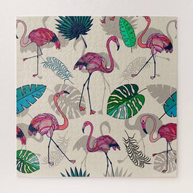 Tropische Fantasie: Flamingo Leaf Muster Puzzle (Vertikal)