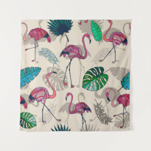 Tropische Fantasie: Flamingo Leaf Muster Wandteppich