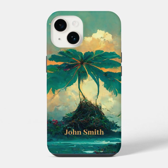 Tropische Fantasie Meer & Palmen Monogramm iPhone Hülle (Rückseite)