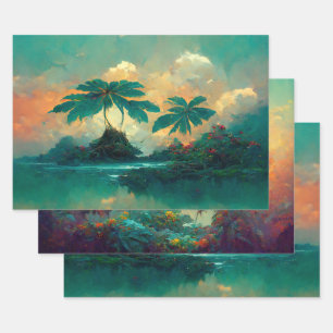 Tropische Fantasy Sea & Palm Trees Geschenkpapier Set