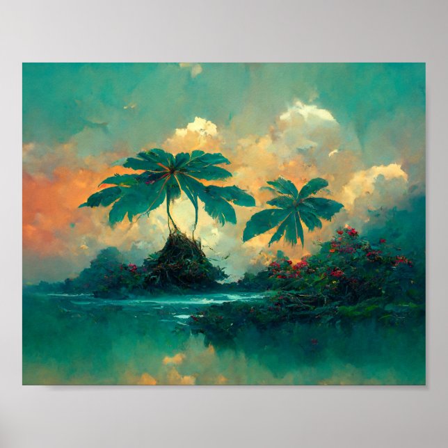 Tropische Fantasy Sea & Palm Trees Poster (Vorne)