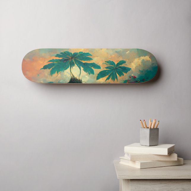 Tropische Fantasy Sea & Palm Trees Skateboard (Wandkunst (Horz))