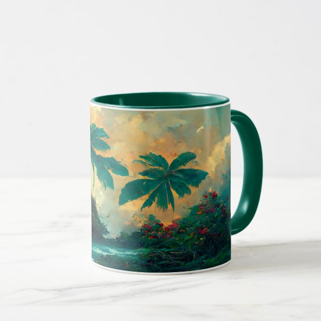 Tropische Fantasy Sea & Palm Trees Tasse (VorderseiteRechts)
