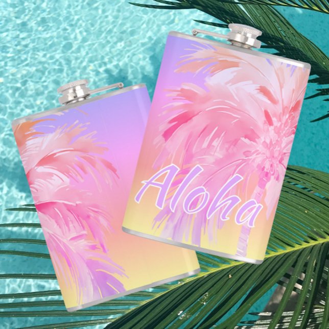 Tropische Farben Aloha Palme  Flachmann (It’s always five o’clock somewhere!)