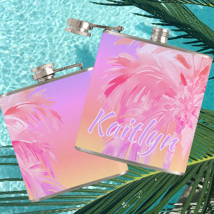 Tropische Farben Aloha Palme Personalisiert Flachmann