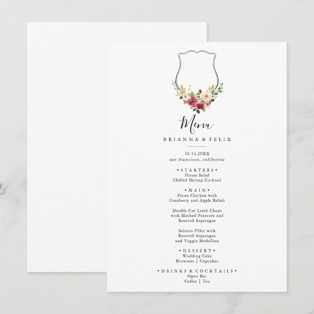 Tropische Farbenauswahl im Herbst Wappen Abendmenü Menükarte (Vorne/Hinten)