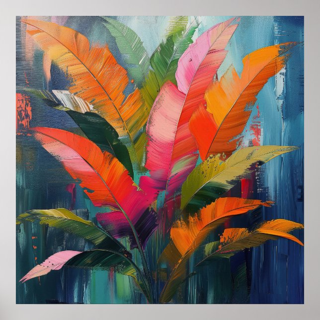 Tropische Federn – Lebendige botanische Abstraktio Poster (Vorne)