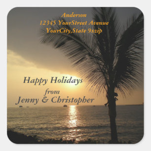 Tropische Ferien und Sonnenuntergänge Rücksendeadr Quadratischer Aufkleber