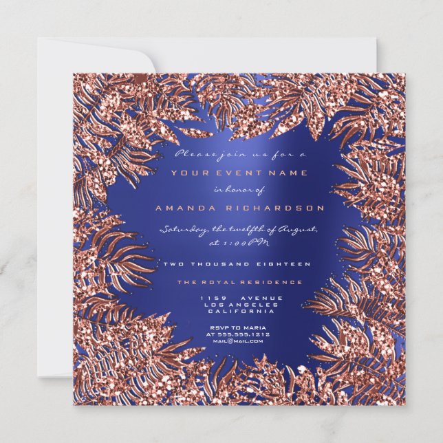 Tropische Fern-Blätter, Gerahmte Rose Gold Kupfer  Einladung (Vorderseite)