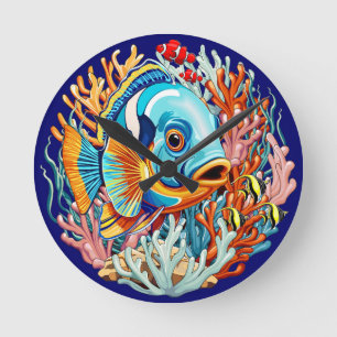 Tropische Fische Bunte Sommerstimmung Runde Wanduhr