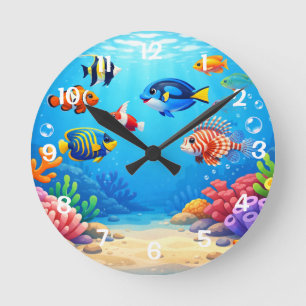 Tropische Fische im Aquarium  Runde Wanduhr