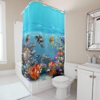 TROPISCHE FISCHE IM OZEAN. FISH TANK. AQUARIUM DUSCHVORHANG