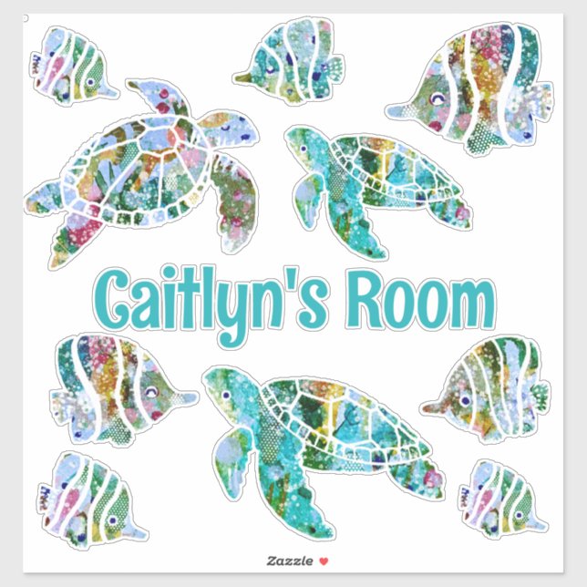Tropische Fische und Meeresschildkröten Aufkleber (Blatt)