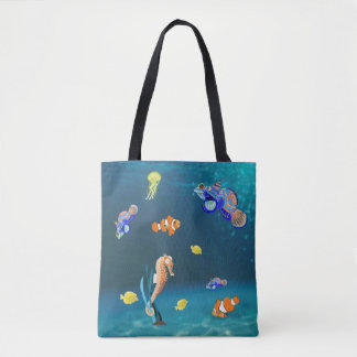 Tropische Fische und Seepferd in Farben
