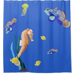 Tropische Fische und Seepferd in Farben Duschvorhang