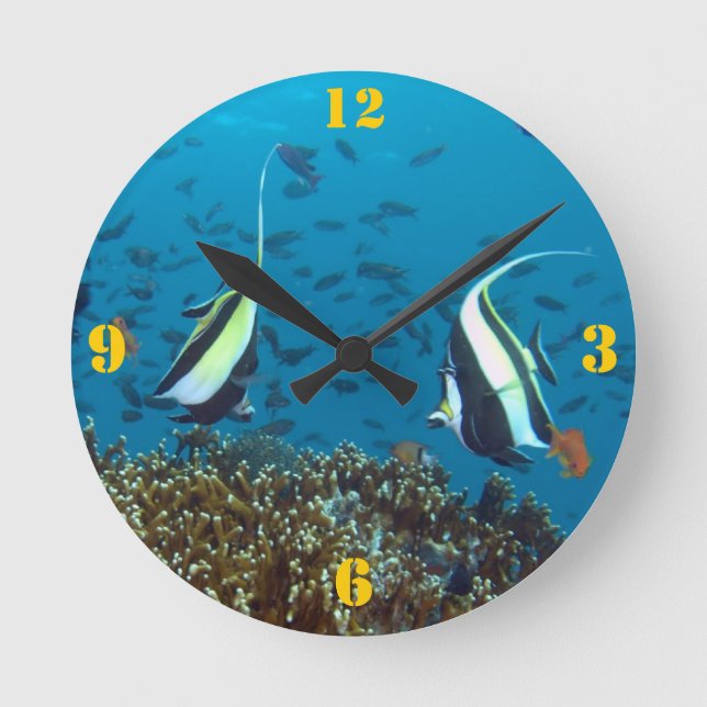 Tropische Fischmauer Runde Wanduhr (Vorderseite)