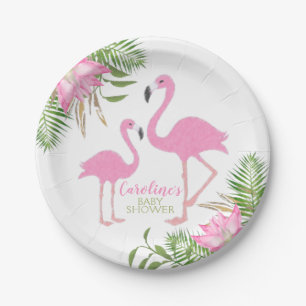 Tropische Flamingo Floral Babydusche Pappteller