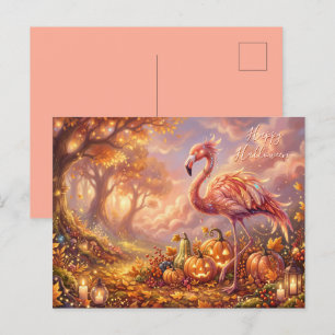 Tropische Flamingo-Halloween-Fantasie Feiertagspostkarte