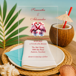 Tropische Flamingo-Liebes-Hochzeitseinladung Acryleinladungen