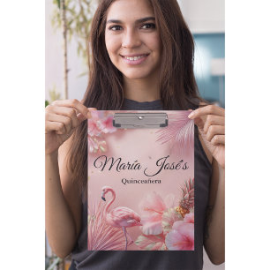 Tropische Flamingo Quinceañera, individuell Klemmbrett