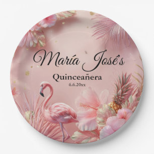 Tropische Flamingo Quinceañera, individuell Pappteller