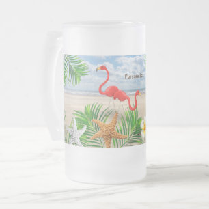 Tropische Flamingo-Vögel am Strand Mattglas Bierglas