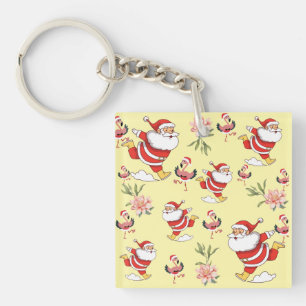 Tropische Flamingo-Weihnachtsmann-Weihnachtsmuster Schlüsselanhänger