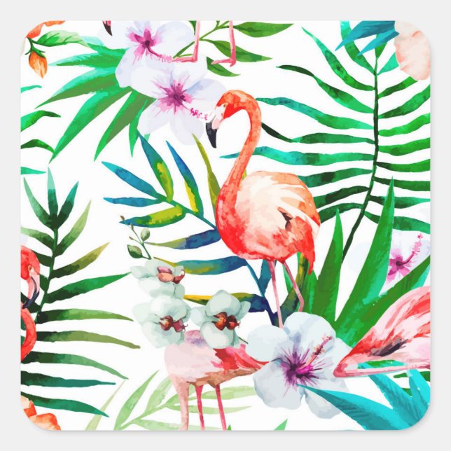 Tropische Flamingokunst Quadratischer Aufkleber (Vorderseite)