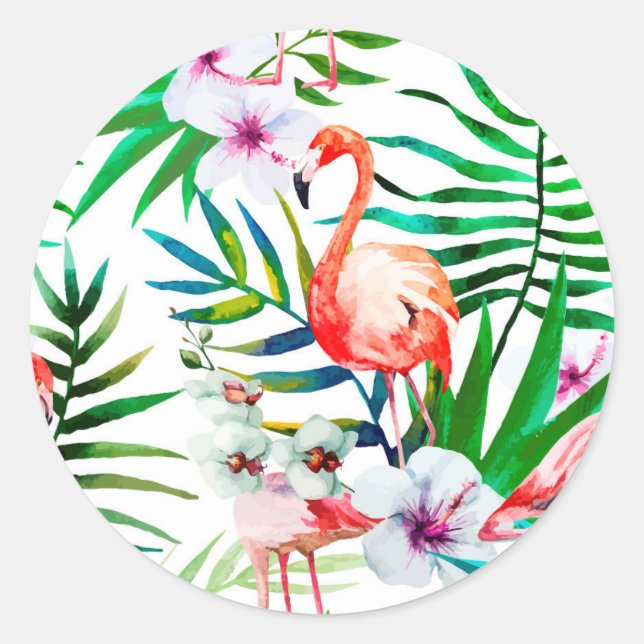 Tropische Flamingokunst Runder Aufkleber (Vorderseite)