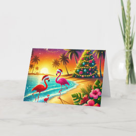 Tropische Flamingos auf dem Strand Weihnachts-Feie Feiertagskarte