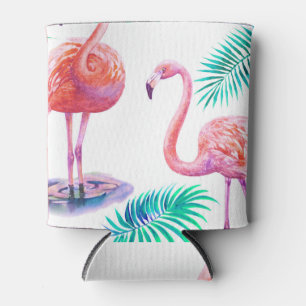 Tropische Flamingos: Orchideen Wasserfarbe Nahtlos Dosenkühler