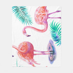 Tropische Flamingos: Orchideen Wasserfarbe Nahtlos Fleecedecke