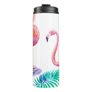 Tropische Flamingos: Orchideen Wasserfarbe Nahtlos Thermosbecher