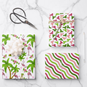 Tropische Flamingos und Blume Geschenkpapier Set